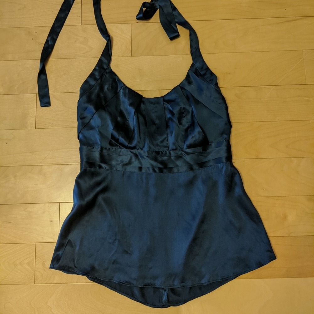 Peacock blue silk halter top
